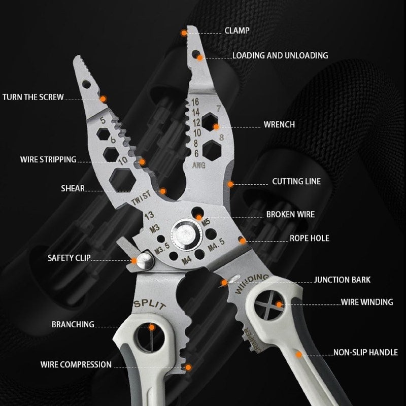 Heiter 12in1 MultiTool Pliers Set Stainless Steel Wire Cutter Stripper Crimping Tool for Electricians Serrated Jaw Rubber Handle DIY Industrial Use - Image 2