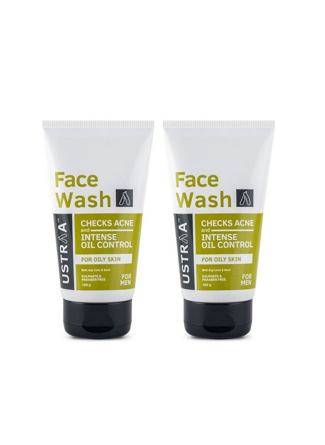 Ustraa - Ustraa Face Wash - Oily Skin - 2 x 100g (Pack of 2) - With Basil & Key Lime - For Acne-Prone Skin | No SLS | Checks Acne & Blackheads | Control Excess Oil, Removes Dirt and Helps Repair Skin - Image 1
