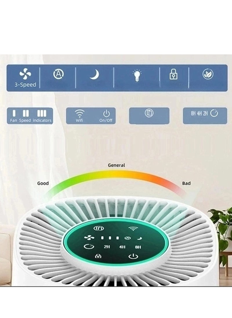Mini Touch Wifi Smart Air Purifier Silent Display Rechargeable Portable Suitable for Cars Home and Office , Three-speed Adjustment , PM 2.5 Purifier