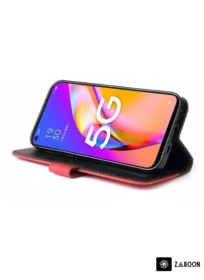 Green Tiger - For OPPO A93 5G CN Version/A74 5G/A54 5G Business Stitching-Color Horizontal Flip PU Leather Case with Holder & Card Slots & Photo Frame & Lanyard(Red) - Image 1