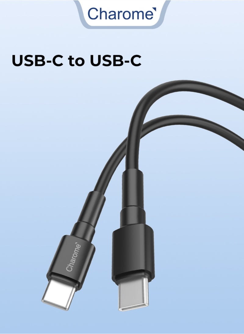 Charome كابل USB-C إلى USB-C الممتاز: شحن سريع، نقل بيانات عالي السرعة، طول 1 متر، حماية أثناء الشحن، مزامنة البيانات، وتصميم متين مقاوم للانحناء - Image 1