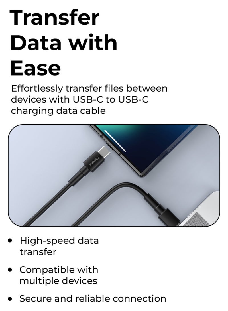 Charome كابل USB-C إلى USB-C الممتاز: شحن سريع، نقل بيانات عالي السرعة، طول 1 متر، حماية أثناء الشحن، مزامنة البيانات، وتصميم متين مقاوم للانحناء - Image 3