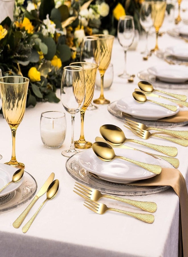 Eletree Stainless Steel Flatware Set | Hammered Handle Cutlery with Salad Forks Dinner Forks Tea Spoons Dinner Spoons and Knives | Dishwasher Safe Tableware for Home and Restaurant (15, Gold) - Image 4