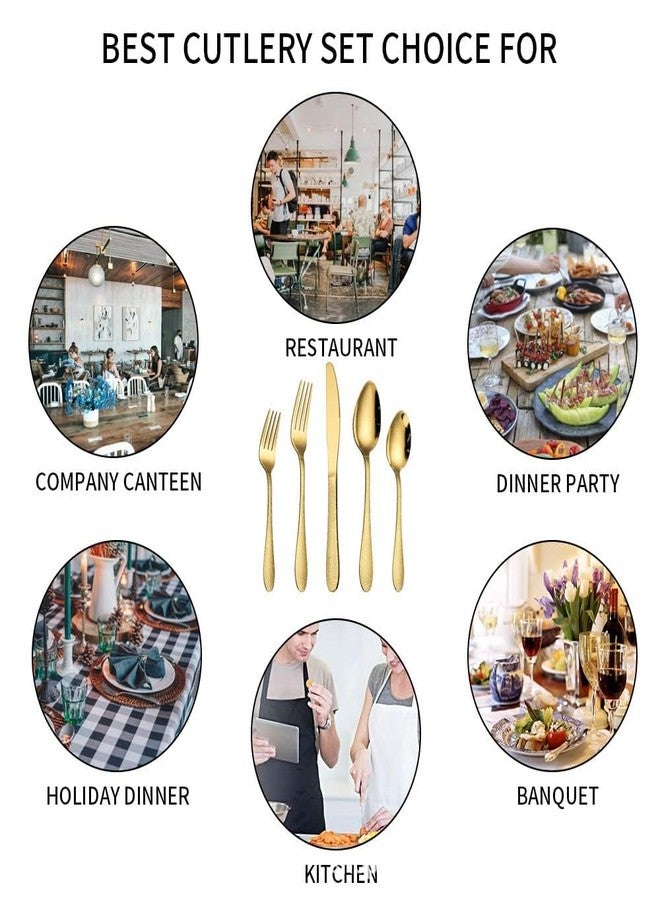 Eletree Stainless Steel Flatware Set | Hammered Handle Cutlery with Salad Forks Dinner Forks Tea Spoons Dinner Spoons and Knives | Dishwasher Safe Tableware for Home and Restaurant (15, Gold) - Image 5
