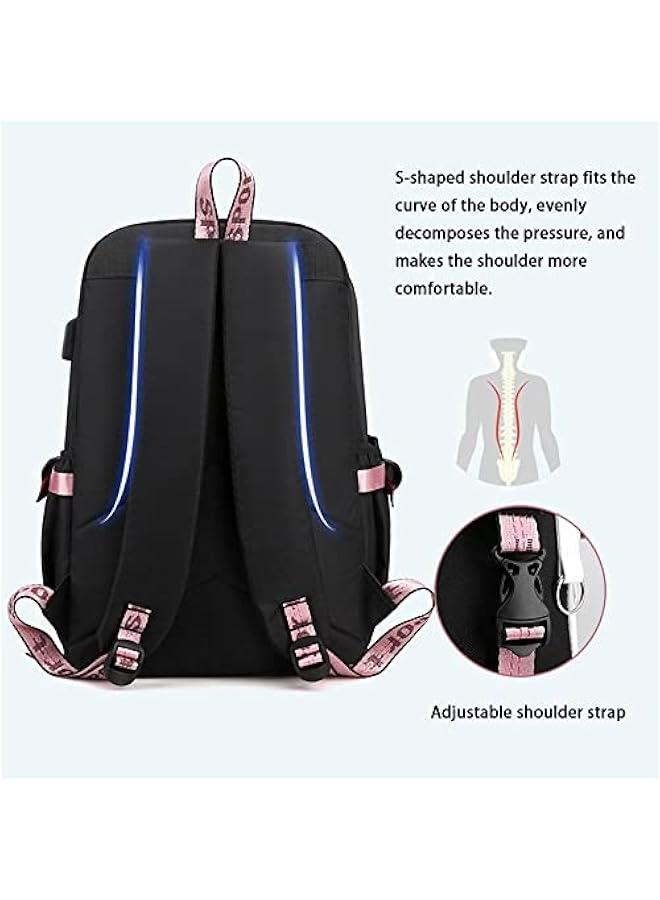 Arabest Fashion Trend Backpack Anime Cosplay Laptop Backpack With USB and Cute Cartoon Pattern (pink 1) - Image 2
