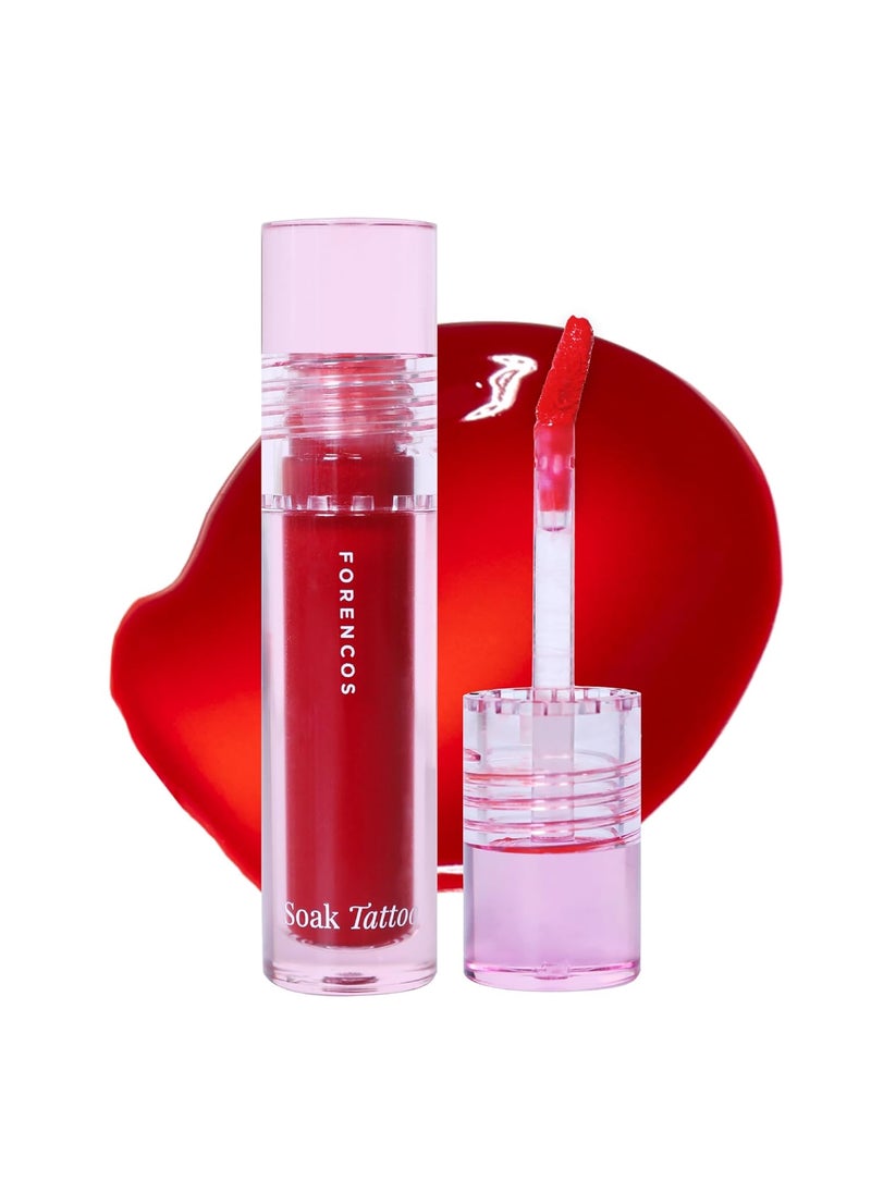 Forencos FORENCOS Soak Vegan Lip Tint/Stain, Water Gel Formula, Weightless & Non-sticky Finish, Vivid Color, Smudge-proof, Cruelty-Free, Korean Makeup, Waterproof, 0.11 oz (16 Bon Bon) 