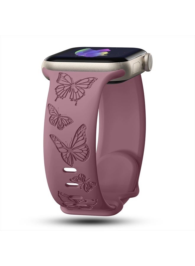 IKANFI Butterfly Engraved Bands Compatible with Apple Watch Band 41mm 40mm 38mm Women, Silicone Butterfly Sport Embossed Strap for iWatch Bands Series SE 8 7 6 5 4 3 2 1-Buterfly-SV38 - Image 1
