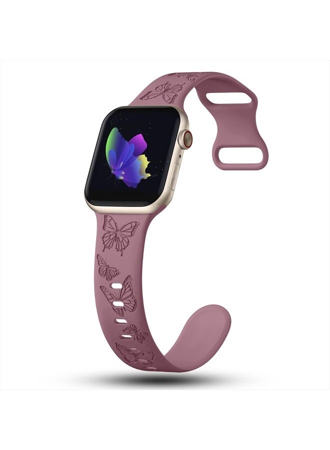 IKANFI Butterfly Engraved Bands Compatible with Apple Watch Band 41mm 40mm 38mm Women, Silicone Butterfly Sport Embossed Strap for iWatch Bands Series SE 8 7 6 5 4 3 2 1-Buterfly-SV38 - Image 3