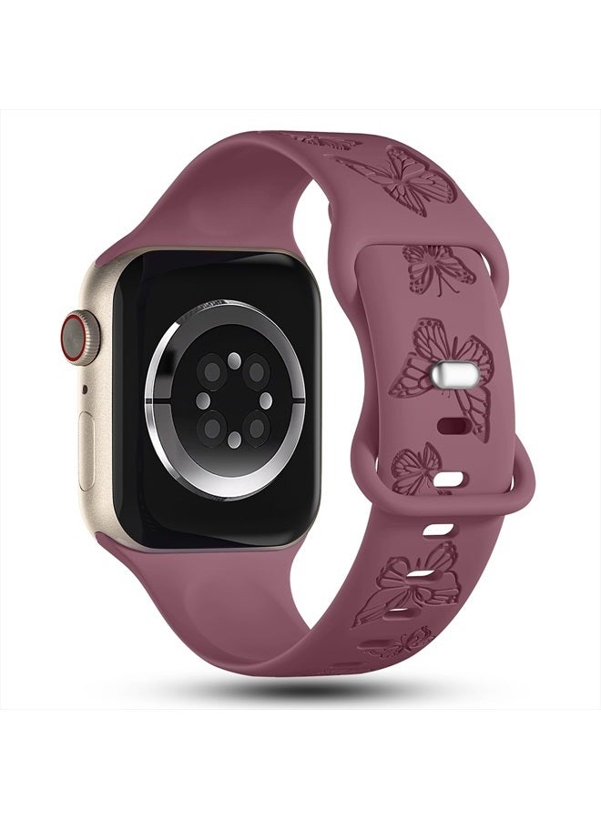IKANFI Butterfly Engraved Bands Compatible with Apple Watch Band 41mm 40mm 38mm Women, Silicone Butterfly Sport Embossed Strap for iWatch Bands Series SE 8 7 6 5 4 3 2 1-Buterfly-SV38 - Image 2