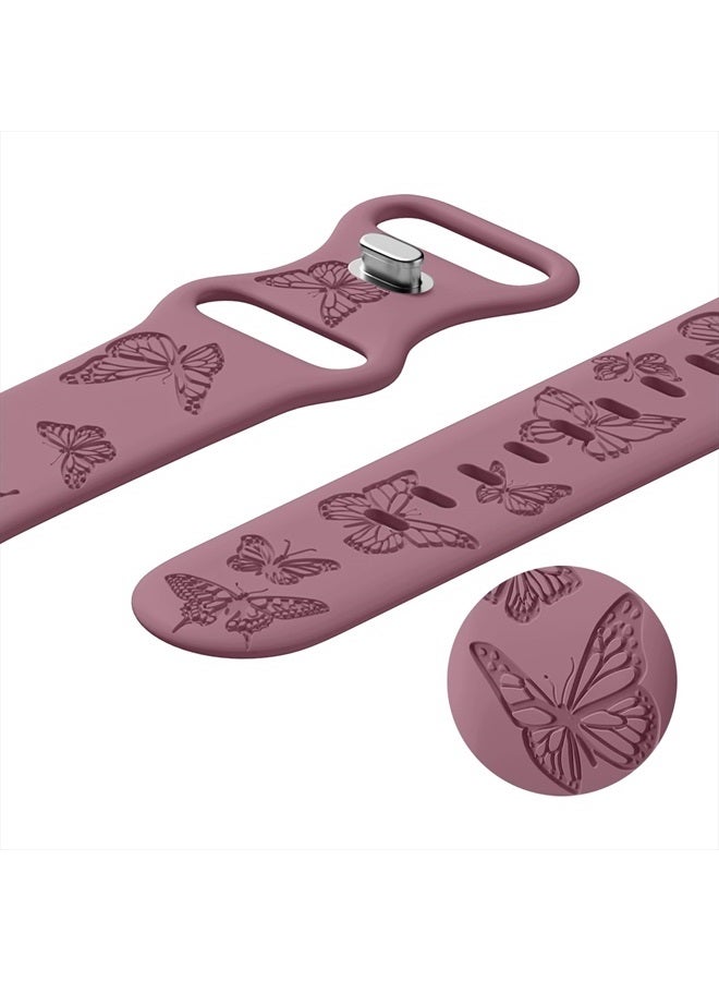 IKANFI Butterfly Engraved Bands Compatible with Apple Watch Band 41mm 40mm 38mm Women, Silicone Butterfly Sport Embossed Strap for iWatch Bands Series SE 8 7 6 5 4 3 2 1-Buterfly-SV38 - Image 4