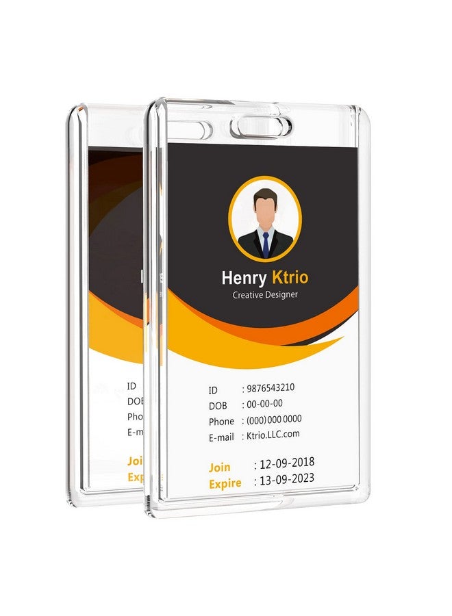 KTRIO 2 Pack Heavy Duty 2Card Badge Holder Clear Acrylic Id Card Holder With Easy Access Thumb Hole Hard Plastic Id Badge Holder For Student Nurse And Office Vertical - Image 1