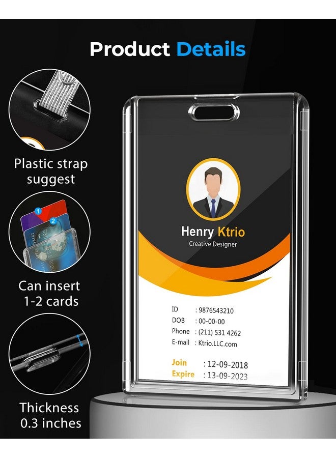 KTRIO 2 Pack Heavy Duty 2Card Badge Holder Clear Acrylic Id Card Holder With Easy Access Thumb Hole Hard Plastic Id Badge Holder For Student Nurse And Office Vertical - Image 3