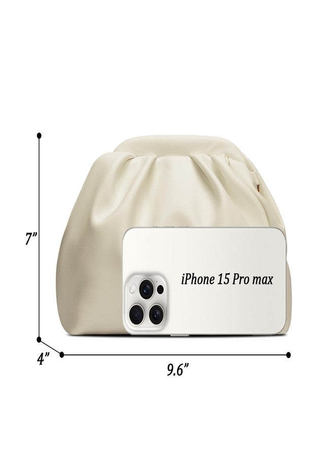 KKXIU Pleated Evening Handbag for Women Formal Clutch Purse with Removable Chain Strap Soft Wedding and Prom Bag Elegant Crossbody Clutch (Beige) - Image 5