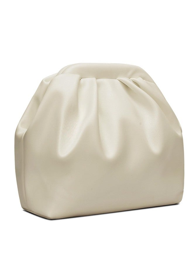 KKXIU Pleated Evening Handbag for Women Formal Clutch Purse with Removable Chain Strap Soft Wedding and Prom Bag Elegant Crossbody Clutch (Beige) - Image 1