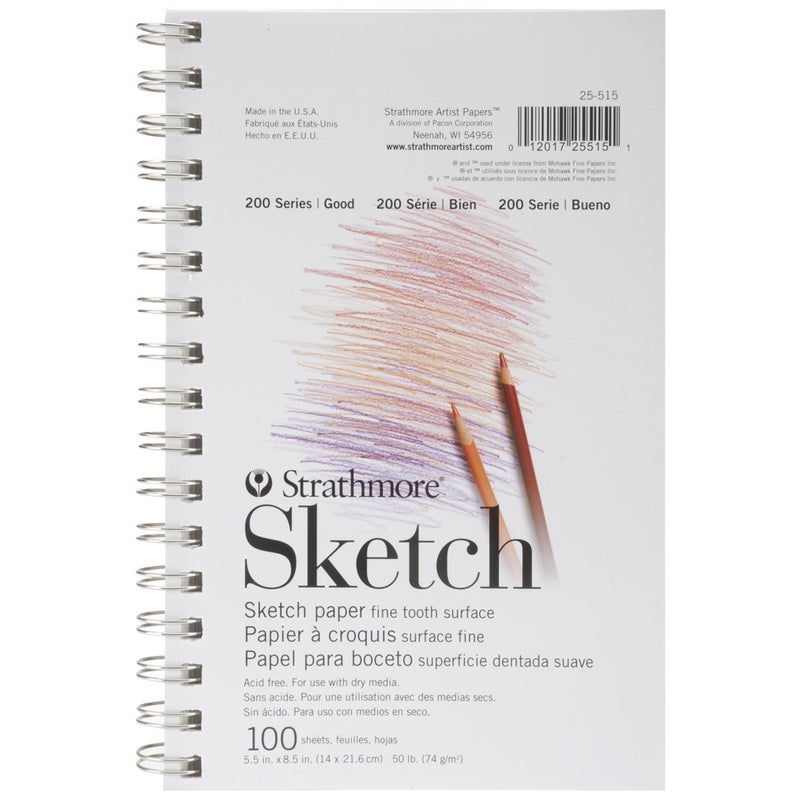 Strathmore 200 Series Sketch Pad 55x85 inch 100 Sheets Side Wire Artist Sketchbook for Drawing Illustration Art Class Students