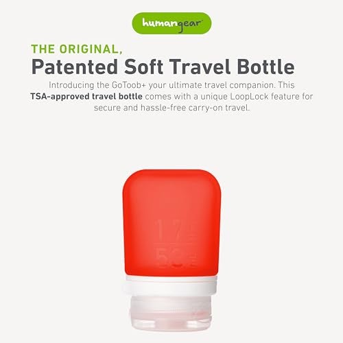humangear GoToob+ (Small) | Refillable Silicone Travel Bottle | Locking Lid | Food-Safe Material | Red, Small (1.7 fl.oz; 53ml) - Image 2