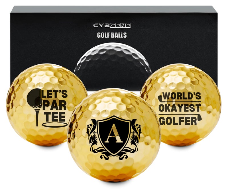 CybGene Gold Funny Golf Gifts for Men: Personalized Initial & Humorous Designs, 3-Piece Set - Image 1