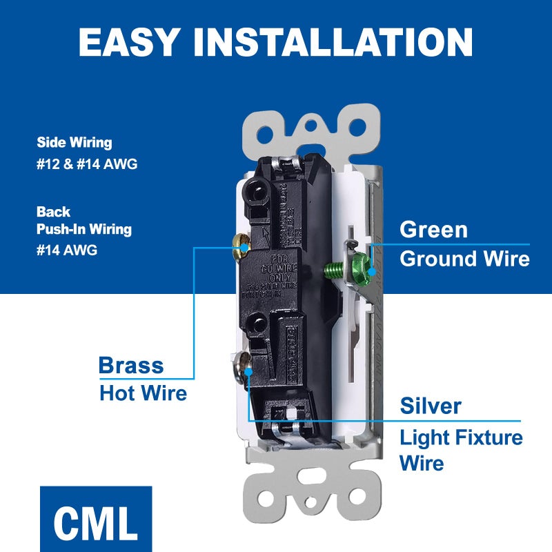 CML Hardware CML Single Pole Decorator Light Switch, 20 Pack Rocker Paddle Wall Switch, 15A 120/277V, On/Off Interrupter, UL Listed, White - Image 3