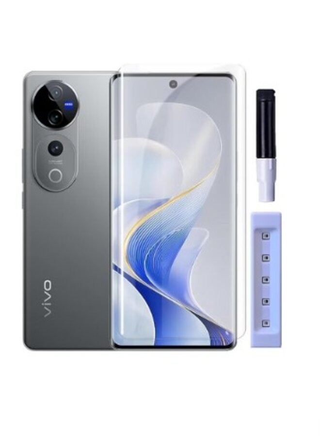 واقي شاشة من الزجاج المقوى بتغطية كاملة من الغراء السائل بالأشعة فوق البنفسجية لهاتف Vivo V40 وV40 Pro - شفاف