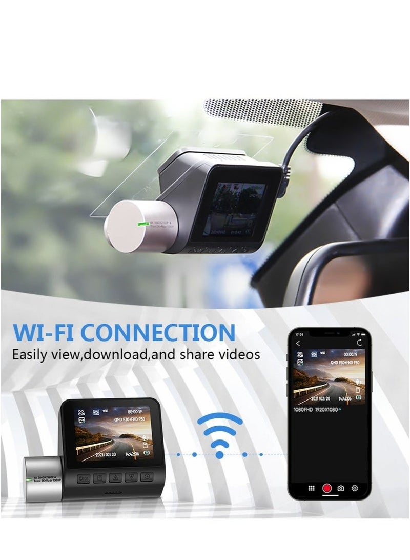 4K Dual-Channel Dash Cam (Front 4K + Rear 1080P) | Starlight Night Vision & 170° Ultra-Wide Angle | 3" IPS Touchscreen | Built-in GPS+ WiFi + Free 128GB Card(U3,V30,A2) | 24/7 Parking Mode with 3-Wire Hardwire Kit (ACC/B+/GND) - Image 4