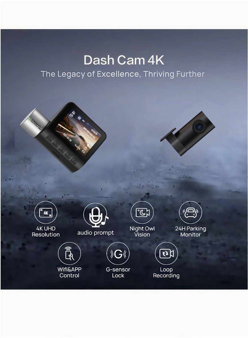 كاميرا سيارة ثنائية القناة 4K (أمام 4K + خلفي 1080P) | رؤية ليلية ستارلايت بزاوية واسعة 170° | شاشة لمس IPS مقاس 3 إنش | GPS وWi-Fi مدمجان مع بطاقة 128GB مجانية (U3/V30/A2) | وضع الموقف 24/7 مع طقم التوصيل الثلاثي (ACC/B+/GND) - Image 2