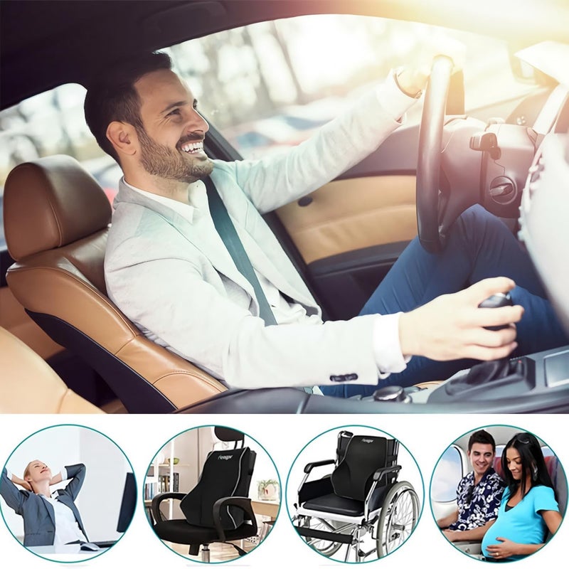 Lumbar Support Pillow for Car - Breathable Fabric Soft Memory Foam Cushion for Back Pain Relief - Image 2