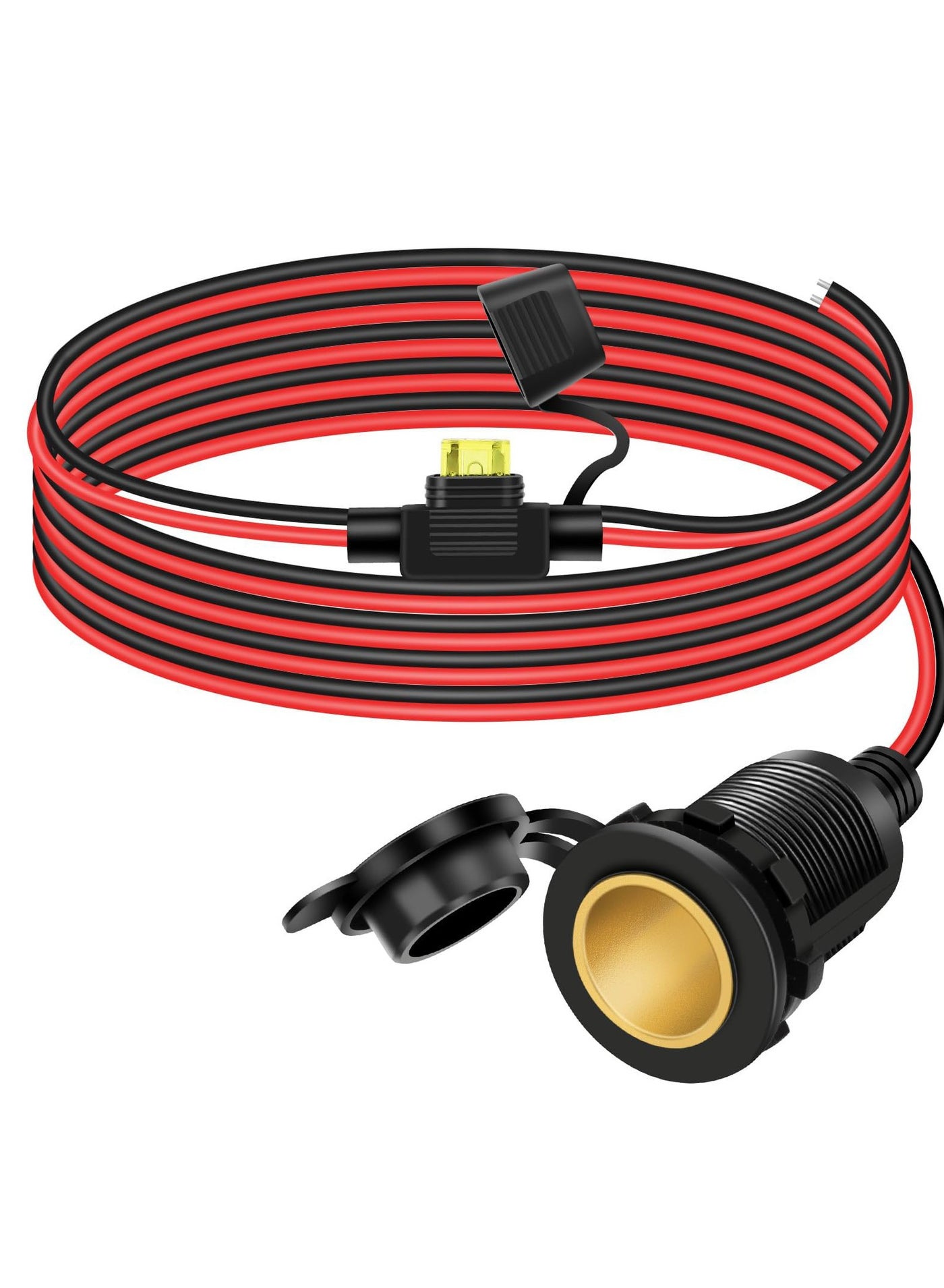24V 12V Cigarette Lighter Socket, 6.6FT 13AWG Female Cigarette Lighter Plug Extension Cord with 3PCS Blade Fuse, Waterproof 12 Volt Power Outlet Socket Replacement for Car Marine Motorcycle RV Truck