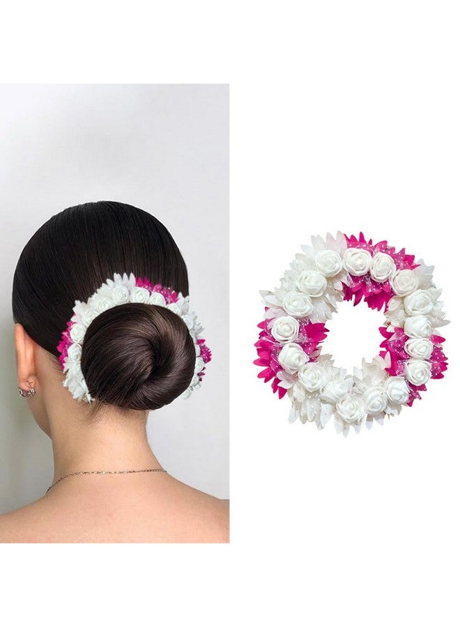 VIVIAN Pink Rose Tiara Gajra Hair Juda For Women Floral Hair Bun Accessories | Suitable for Traditional Indian Wedding/Marriage/Engagements (Pack of 1) - Image 1