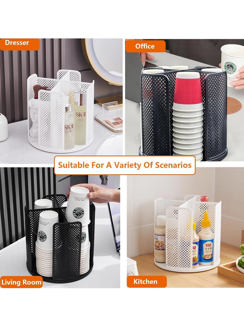 Cup and Lid Organizer Rotatable Coffee Cup Dispenser fit 5-16oz Cups Organizer,Paper Cup Storage Holder with 4 Compartment,Plastic Cup Rack for Countertop,Coffee Shop,Office(Black)