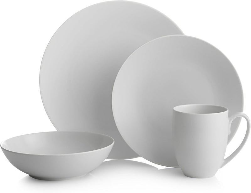 Nambe nambe POP 4Piece Dinnerware Set  Place Setting for 1  Stoneware Dishes  Includes Dinner Plate Salad Plate Coffee Mug and Soup Bowl  Dishwasher and Microwave Safe  Chalk White - Image 1