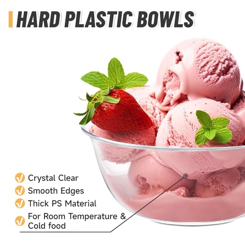 Qeirudu 12 oz Small Clear Plastic Bowls, 50 Pack Disposable Hard Plastic Party Serving Bowls for Salads, Ice Creams, Fruit, Desserts, Parfaits, Snacks - Image 3