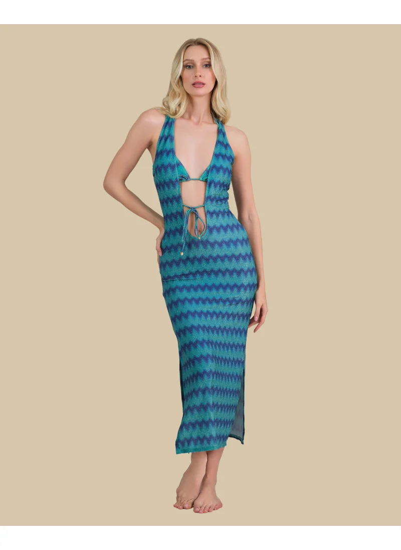 ايسلا اند ايفي Isla & Evie Metallic Zig Zag Print Front Tie Midi Dress