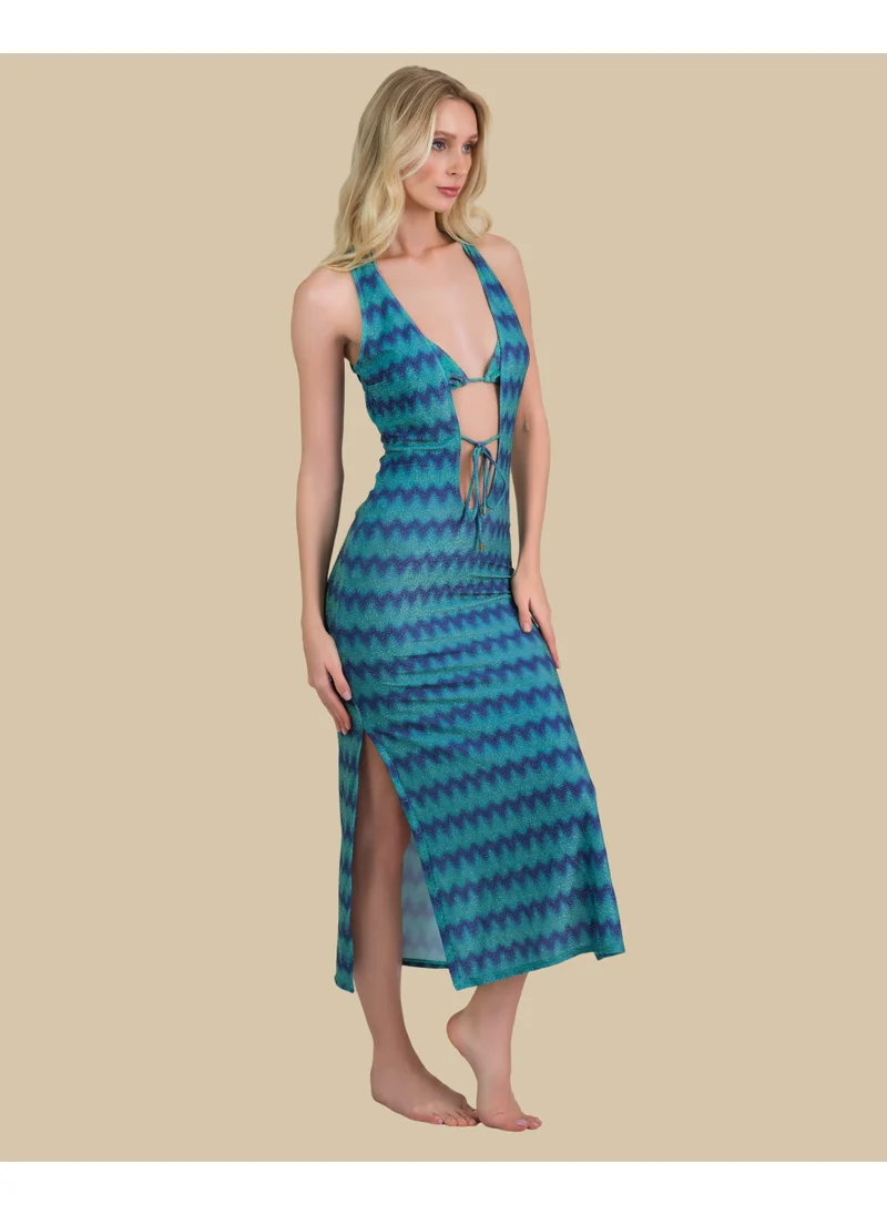 ايسلا اند ايفي Isla & Evie Metallic Zig Zag Print Front Tie Midi Dress