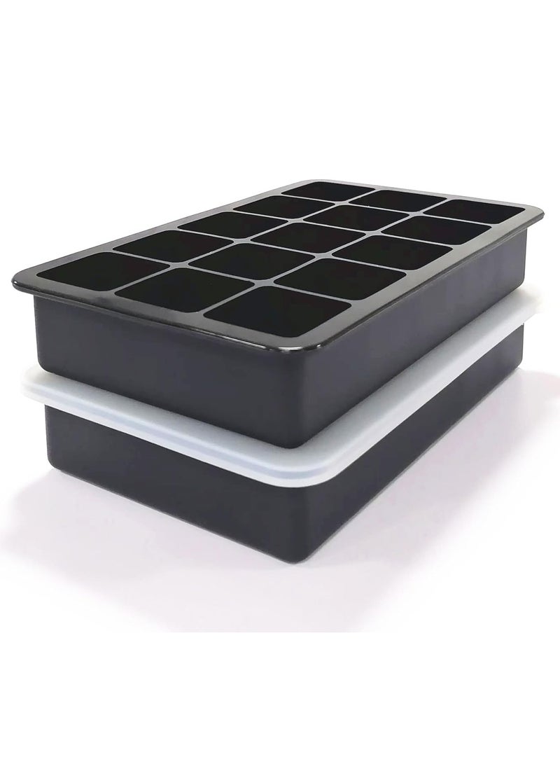 Oasisgalore 1 Pcs 15-Grid Silicone Ice Cube Tray, Reusable, Square, Easy Release, Black, - Image 1