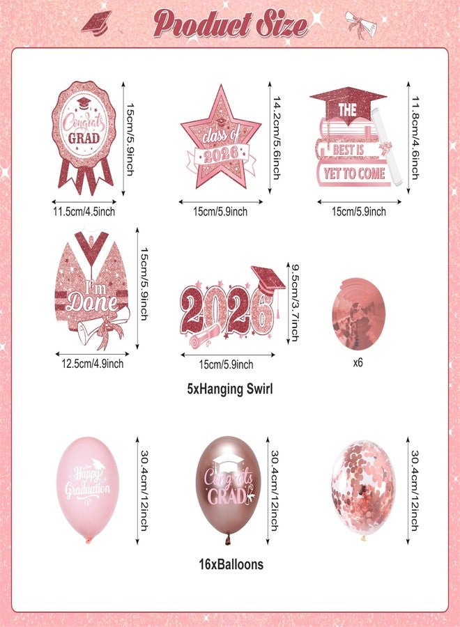 LANGASQUE Pink Graduation Decorations Class of 2026, Pink Graduation Decorations Include She Believed She Could Banner Garland Hanging Swirls Balloons Paper Pompoms Honeycomb Balls for Graduation Decorations - Image 3
