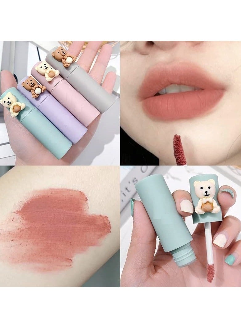 Long Lasting Matte Velvet Lip Gloss Waterproof Non-Stick Cup Lipstick for Lips and Cheeks Cute Bear Makeup - Image 4