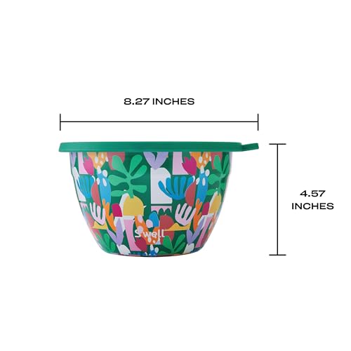 S'well S’well Stainless Steel 64oz Salad Bowl Kit, Paper Cutouts Design, Includes 2oz Mini Canister and Removable Tray, Leakproof, Easy to Clean, Dishwasher Safe - Image 4