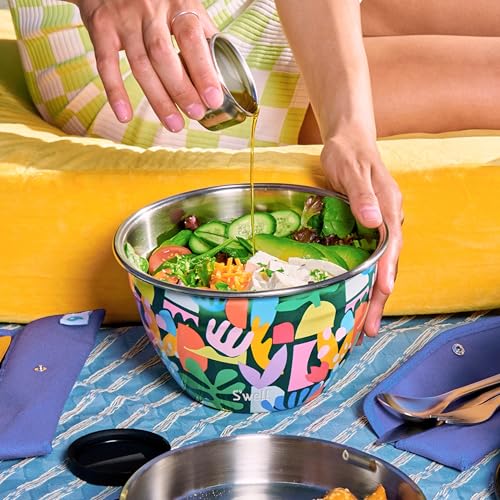 S'well S’well Stainless Steel 64oz Salad Bowl Kit, Paper Cutouts Design, Includes 2oz Mini Canister and Removable Tray, Leakproof, Easy to Clean, Dishwasher Safe - Image 5