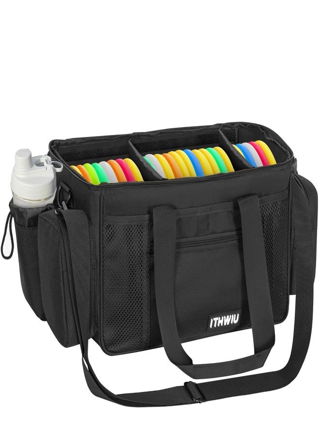 ITHWIU Disc Golf Storage Bag 14.5 X 10.2 X 10.2 Inch Large Capacity Can Hold 24+ Discs with Multi Side Pockets, Black - Image 1