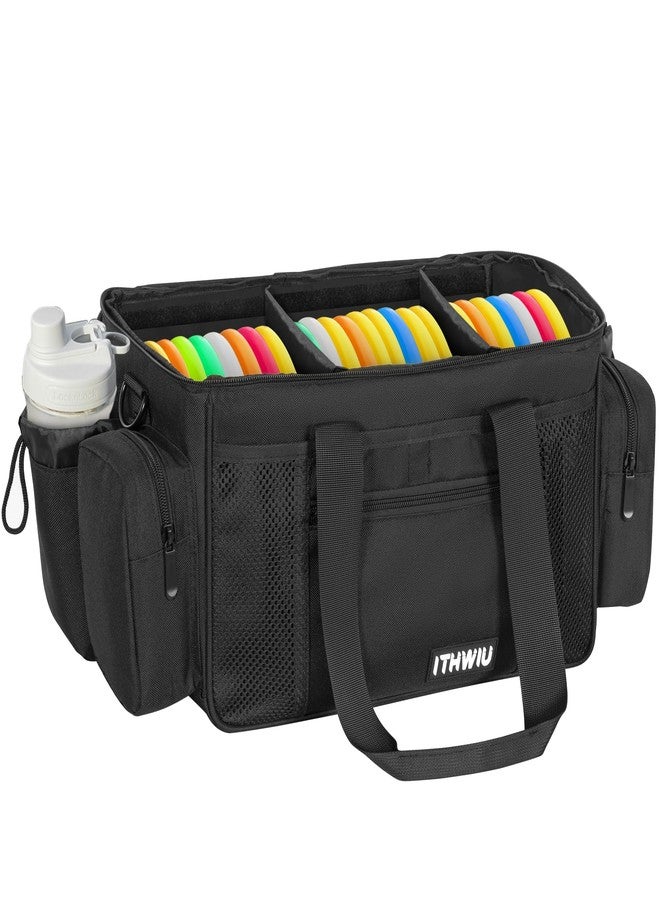 ITHWIU Disc Golf Storage Bag 14.5 X 10.2 X 10.2 Inch Large Capacity Can Hold 24+ Discs with Multi Side Pockets, Black - Image 4