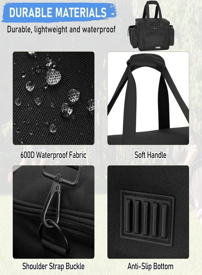ITHWIU Disc Golf Storage Bag 14.5 X 10.2 X 10.2 Inch Large Capacity Can Hold 24+ Discs with Multi Side Pockets, Black - Image 3