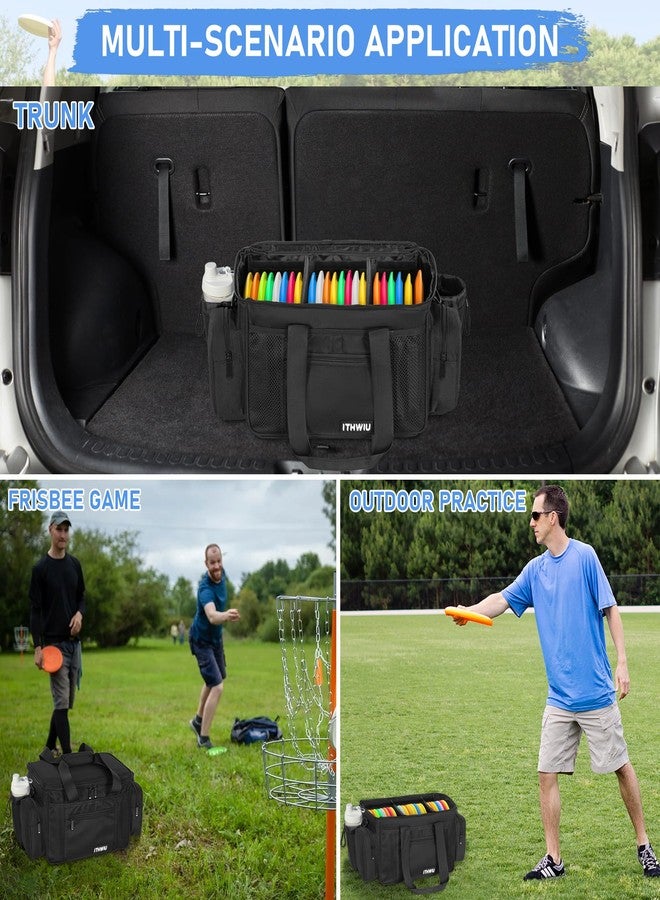 ITHWIU Disc Golf Storage Bag 14.5 X 10.2 X 10.2 Inch Large Capacity Can Hold 24+ Discs with Multi Side Pockets, Black - Image 5