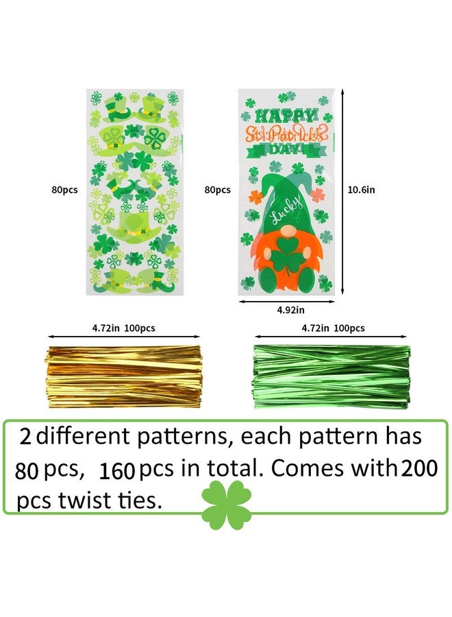 DIYASY St. Patrick'S Day Cellophane Candy Bags160 Pcs Treat Bags Shamrock And Leprechaun Hat Goodie Bags With 200 Twist Ties For Irish Day Party Favor - Image 2