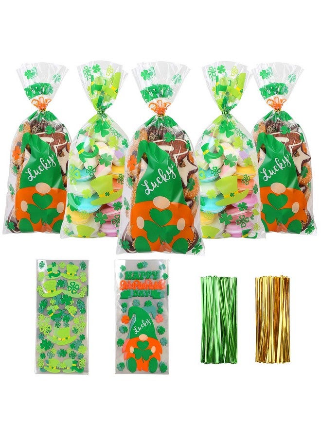 DIYASY St. Patrick'S Day Cellophane Candy Bags160 Pcs Treat Bags Shamrock And Leprechaun Hat Goodie Bags With 200 Twist Ties For Irish Day Party Favor - Image 1