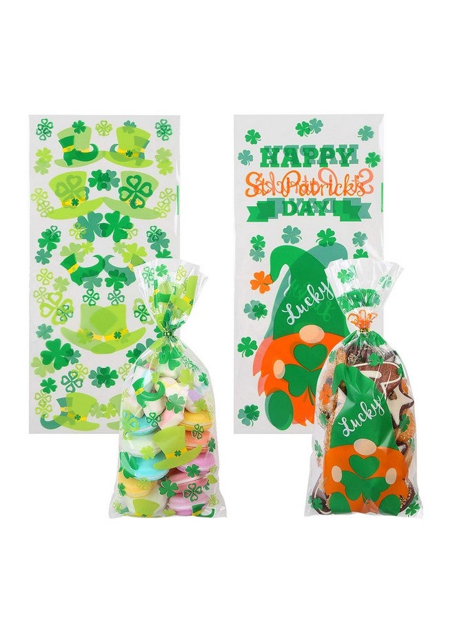 DIYASY St. Patrick'S Day Cellophane Candy Bags160 Pcs Treat Bags Shamrock And Leprechaun Hat Goodie Bags With 200 Twist Ties For Irish Day Party Favor - Image 3