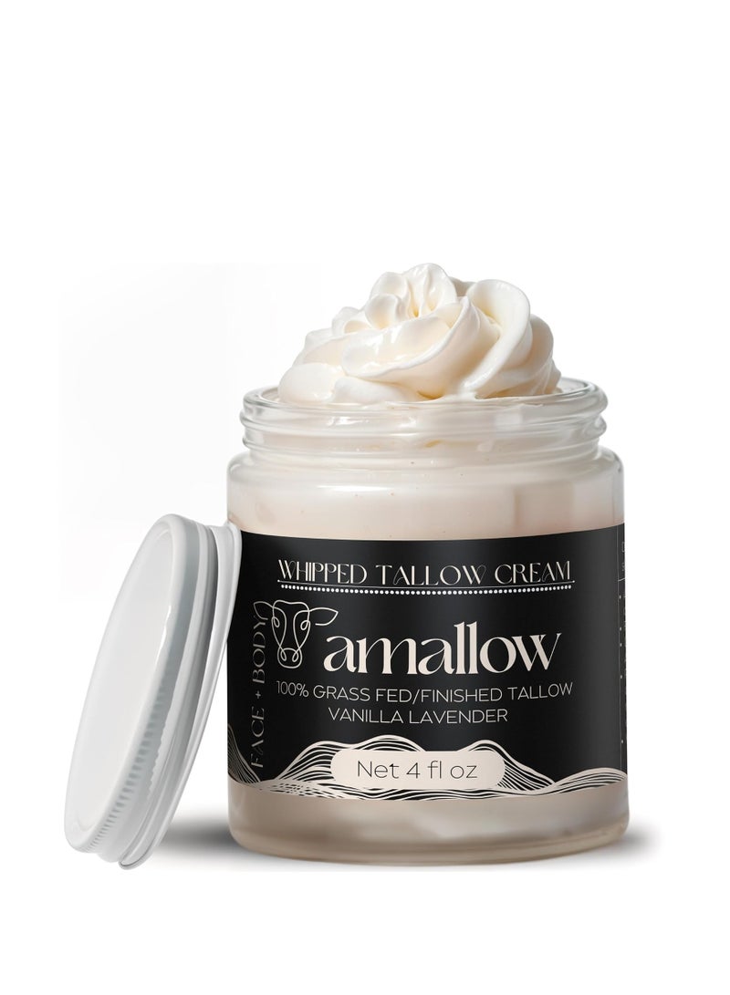 Amallow 100% Grass Fed Beef Tallow for Skin Care - Face + Body - Whipped Moisturizer - Natural Lotion, 4 FL. oz. (Vanilla Lavender) - Image 1