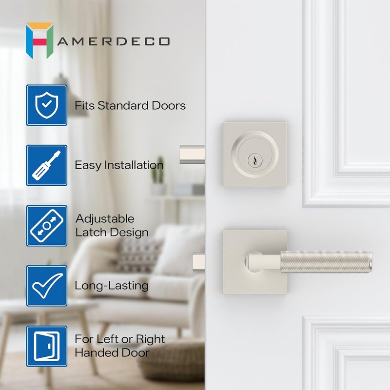 Amerdeco Front Door Lock Set with Double Cylinder Deadbolt, Exterior Entry Door Lever, Heavy Duty Entry Door Locksets for Left or Right Hand Exterior Door（Brushed Satin Nickel 2 Pack） - Image 5