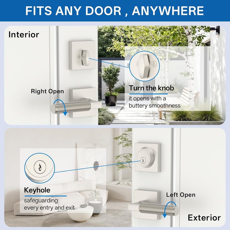 Amerdeco Front Door Lock Set with Double Cylinder Deadbolt, Exterior Entry Door Lever, Heavy Duty Entry Door Locksets for Left or Right Hand Exterior Door（Brushed Satin Nickel 2 Pack） - Image 4