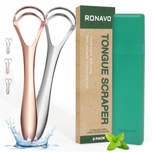 RONAVO Tongue Scraper for Adult with Thick Tongue Coating Dual Scraper Design for Deep Clean Oral Care Remove Bad Breath for The Coffee Lover Night Owls Elderly 2 Colors - Image 2