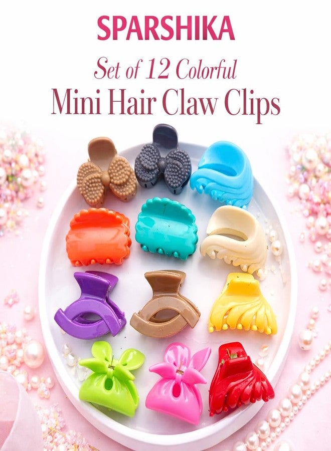 SPARSHIKA Geeta creation SPARSHIKA Mini Hair Claw Clips Multicolors Set for Women & Girl (Pack of 12) | Lightweight & Skin-Friendly | Strong Grip Small Hair Clips | Colorful Stylish Hair Accessories | - Image 2